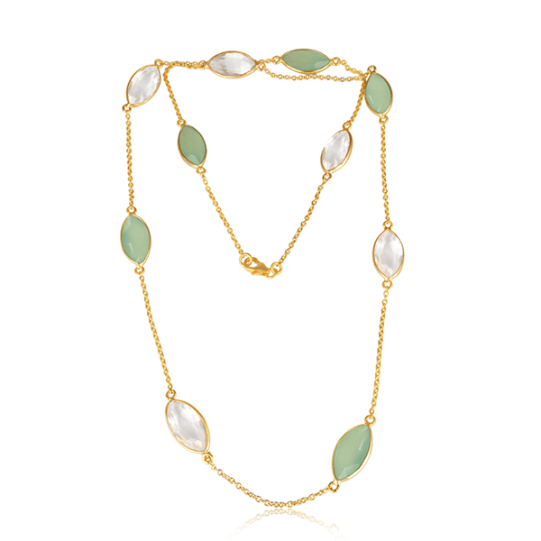 18ct Vermeil Crystal Quartz and Prehnite Chalcedony Necklace Necklace Barnbury 