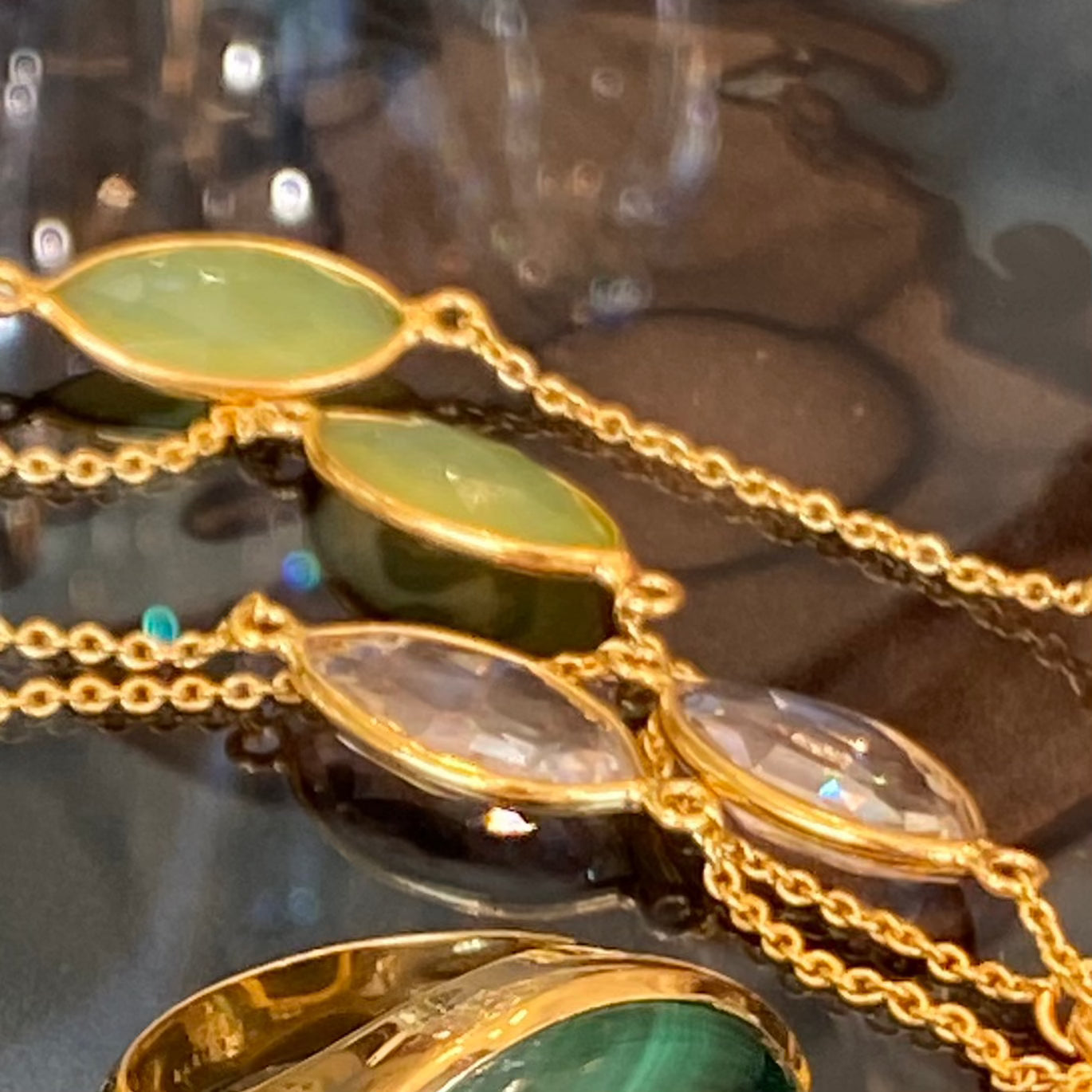 18ct Vermeil Crystal Quartz and Prehnite Chalcedony Necklace Necklace Barnbury 