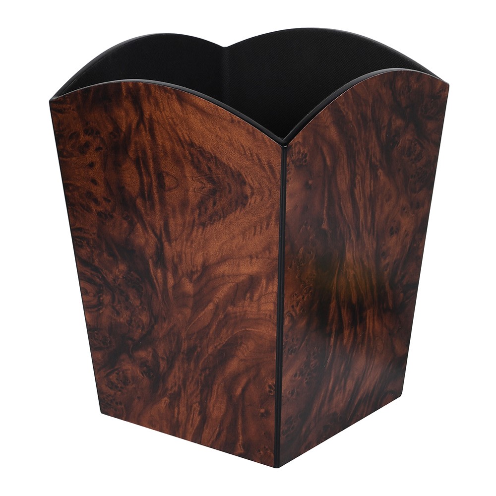 Fairmont Waste Paper Bin in burl walnut finish with scalloped top edge