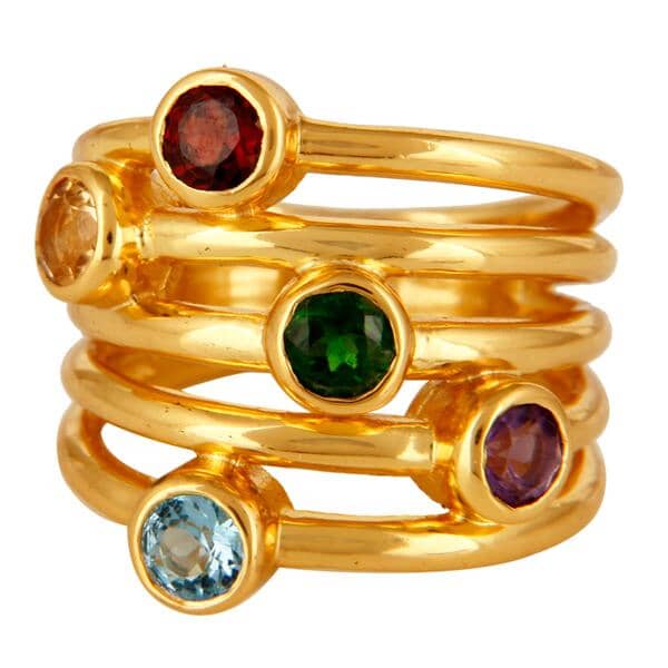 Gold Plated Sterling Silver Multi Gemstone Stacked Ring - Barnbury