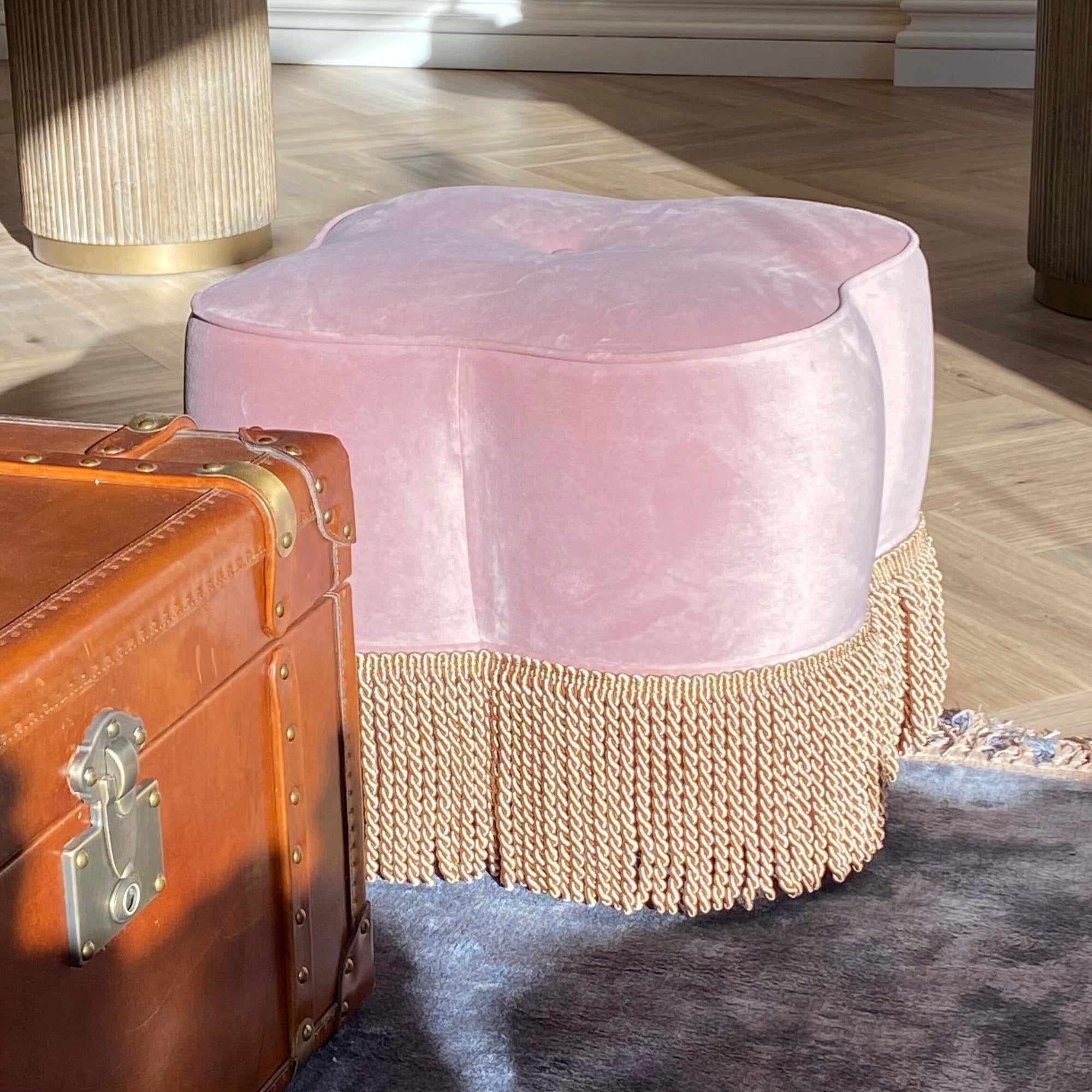Dita Pink Velvet Pouf Footstool BARNBURY 