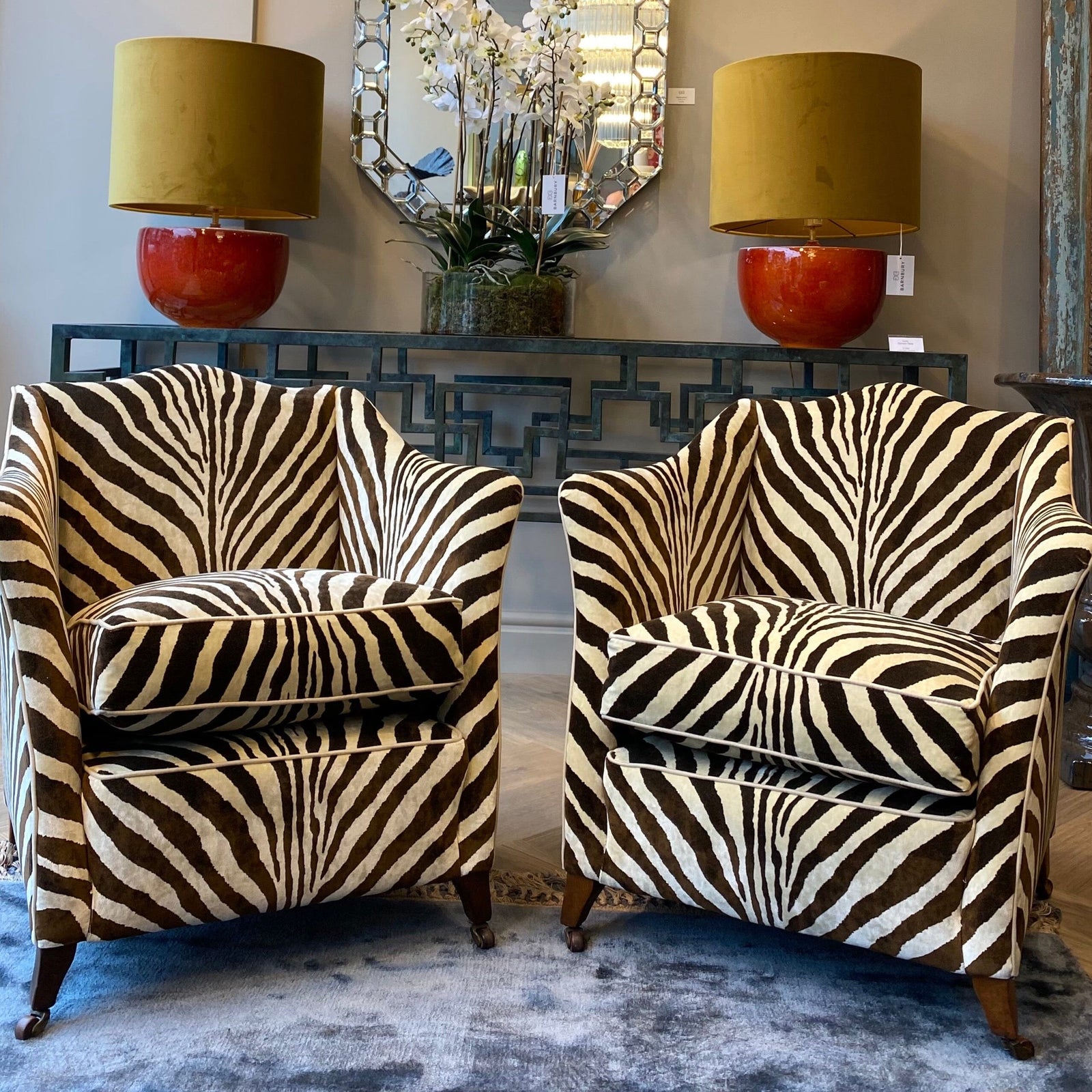Pair of early 20th Century Chairs in Ralph Lauren Barnbury 