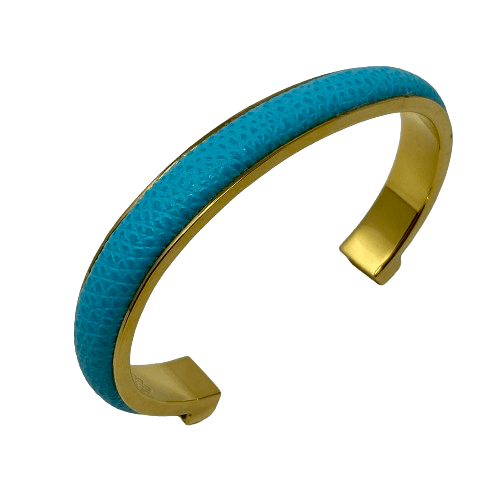 Capri Blue 1cm Leather & Gold Bracelet - Barnbury