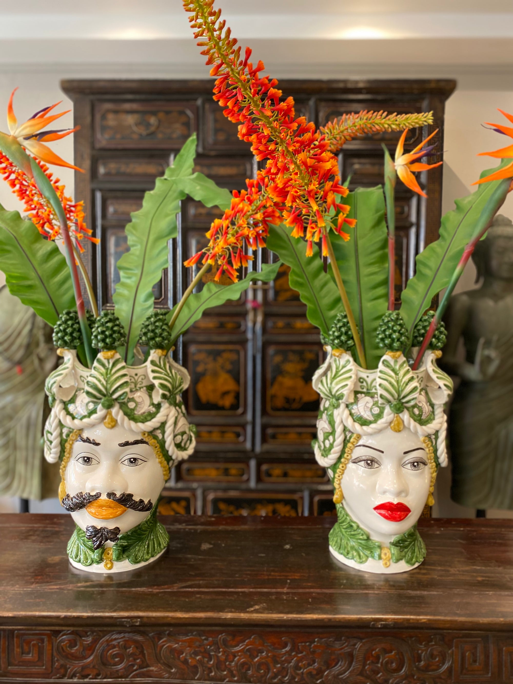 Traditional Sicilian Ceramic Moro Head Vase - 48cm Queen Vase Barnbury 