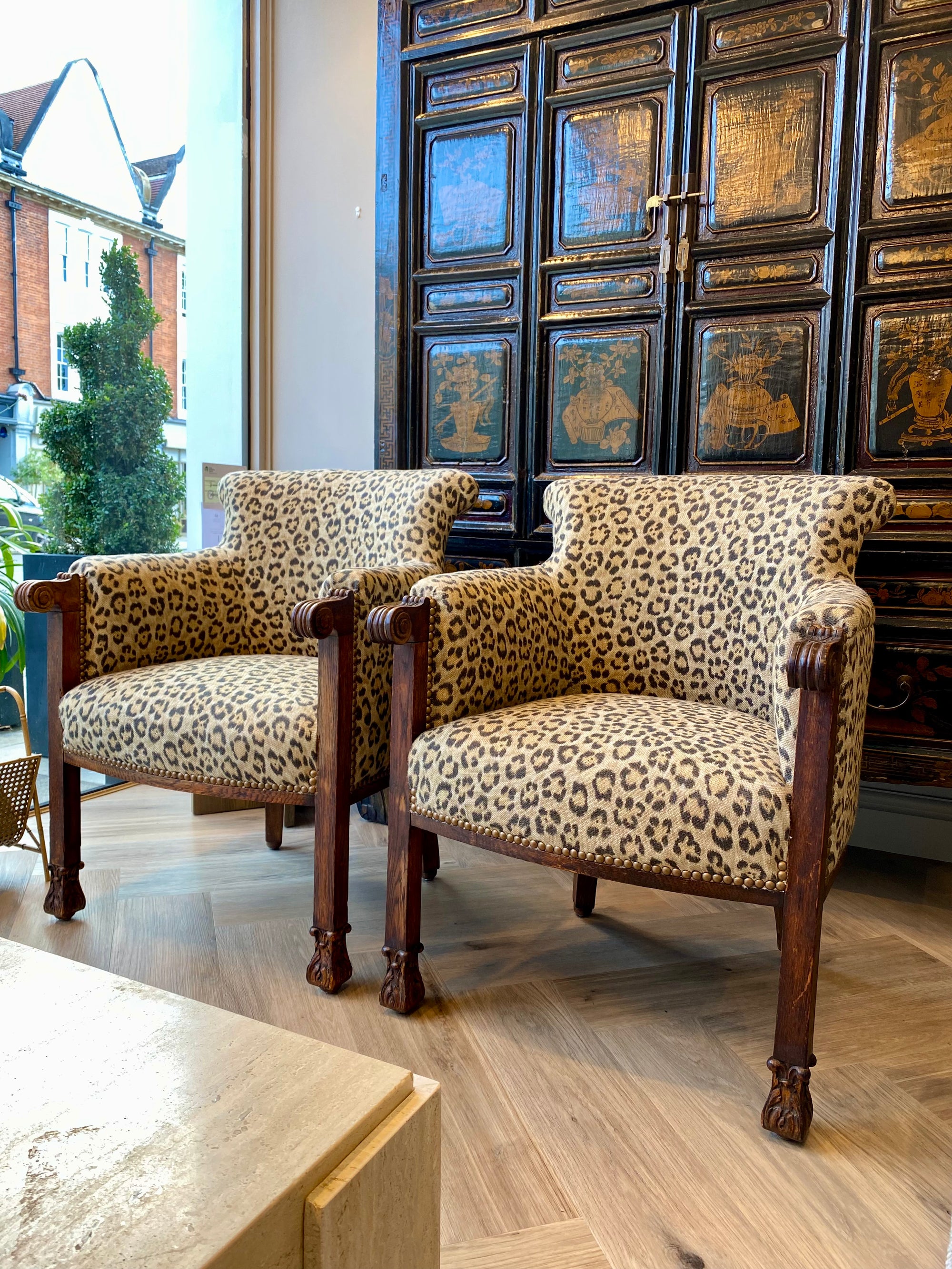 Pair of early 20th Century Chairs in Ralph Lauren Barnbury 