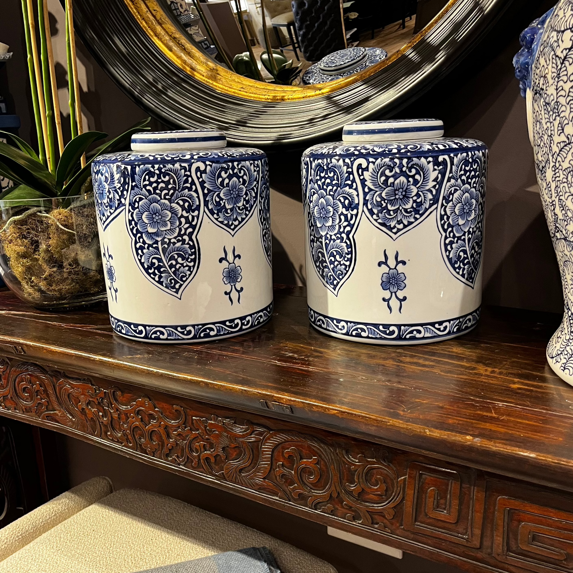 Blue and White Floral Ceramic Canister Lidded Jar Barnbury 