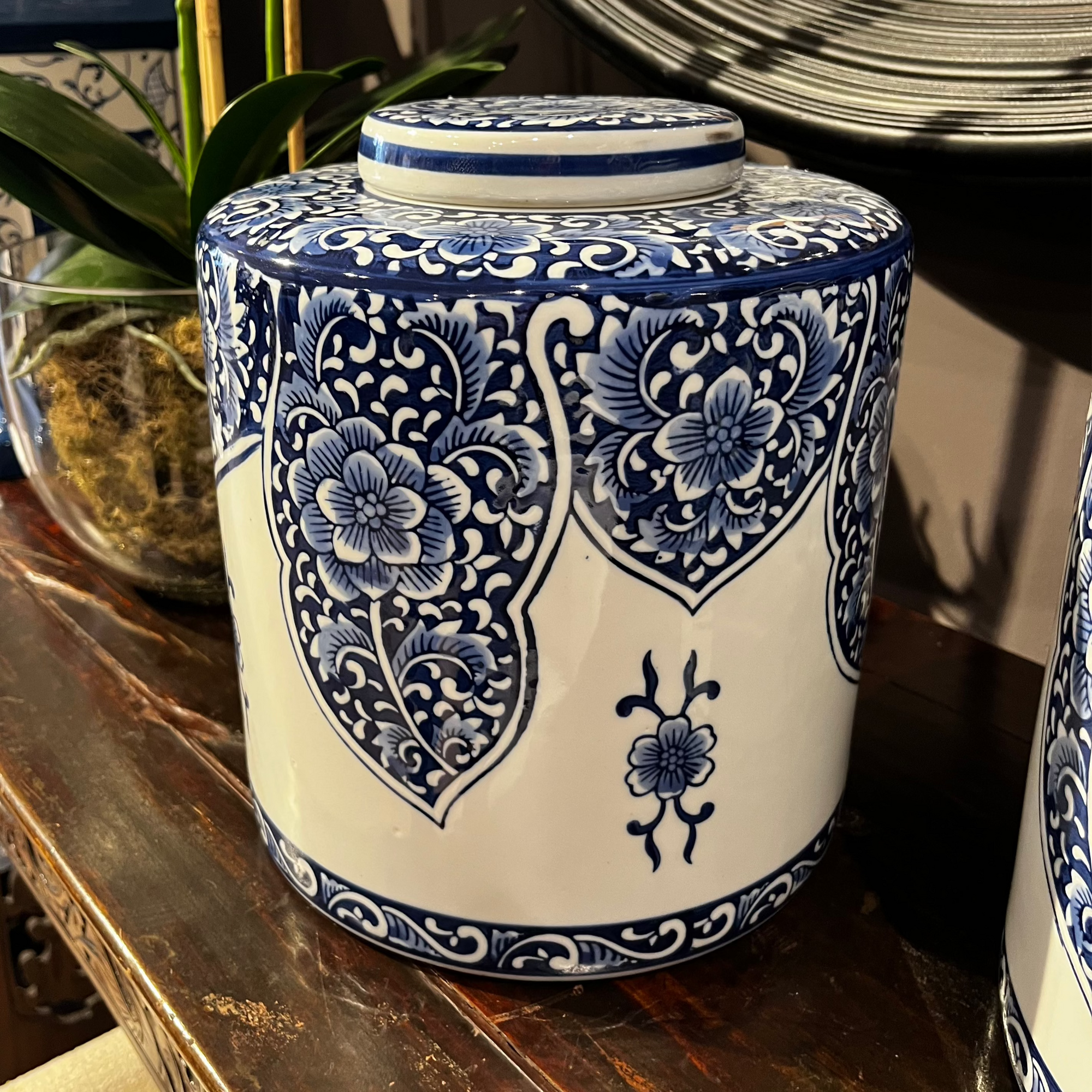 Blue and White Floral Ceramic Canister Lidded Jar Barnbury 