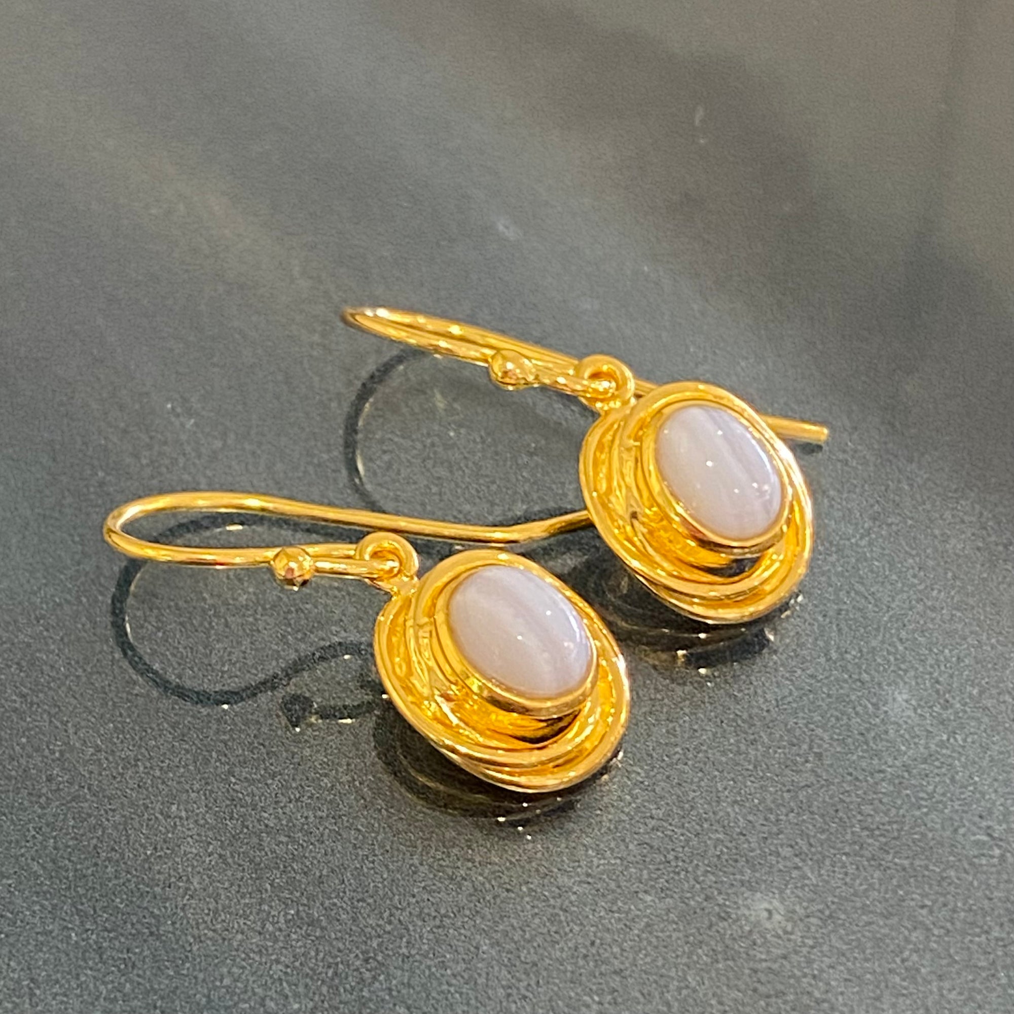 18ct Gold Plated Blue Lace Agate Earrings