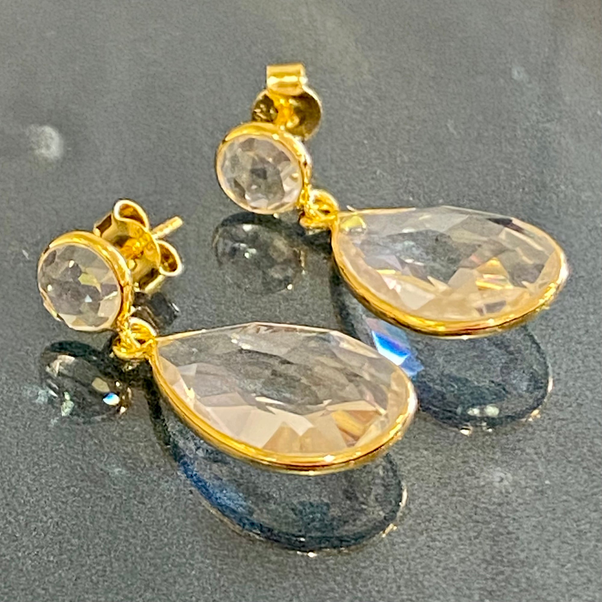 18ct Gold Plated Crystal Quartz Earrings