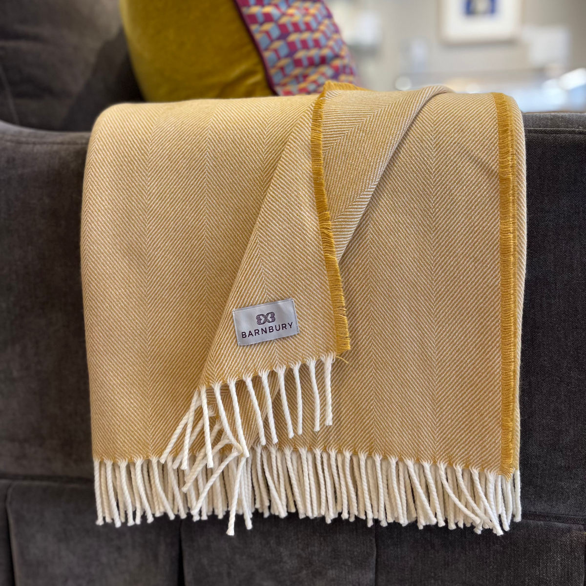 Lemon Supersoft Merino Herringbone Throw