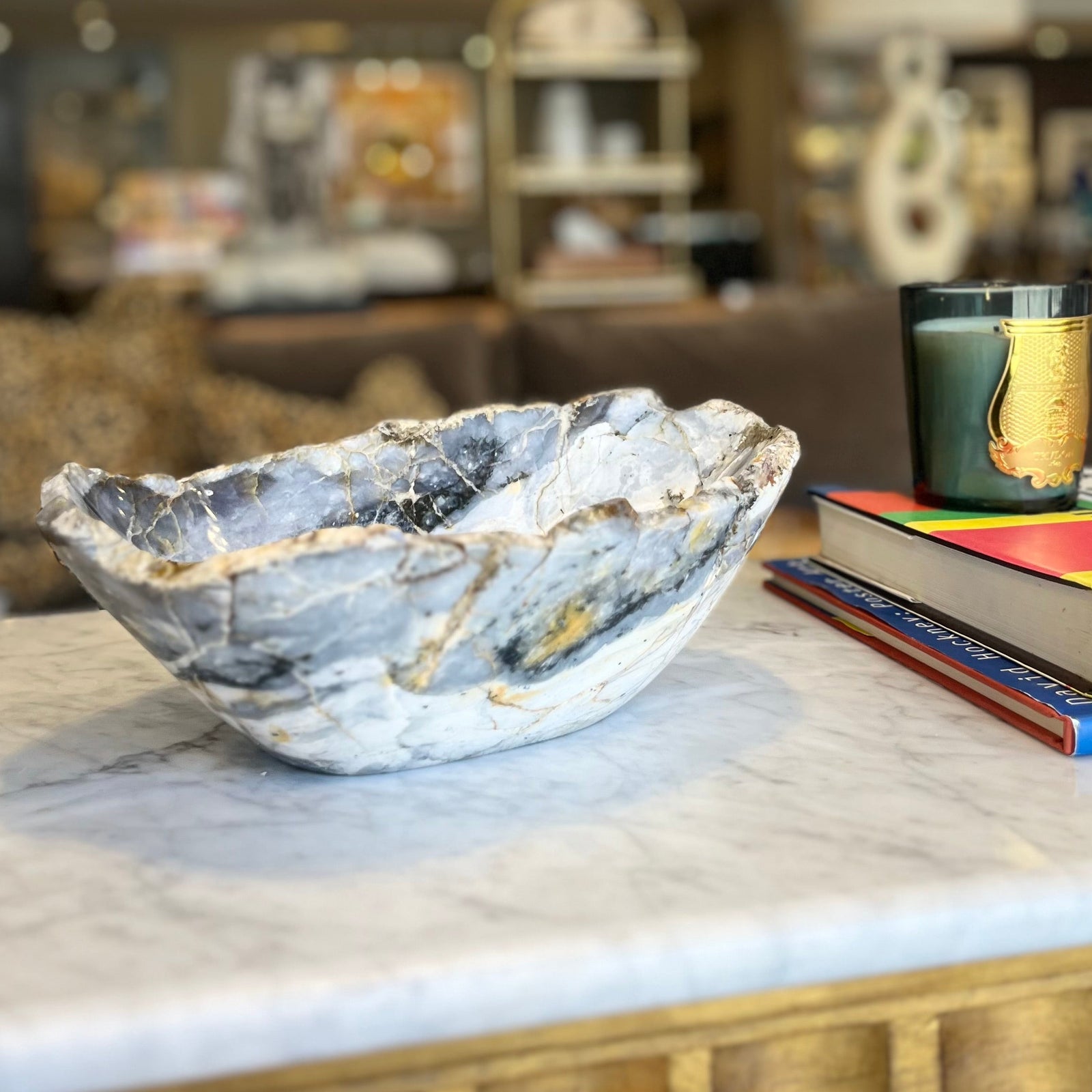Polished Blue Jasper Oval Bowl