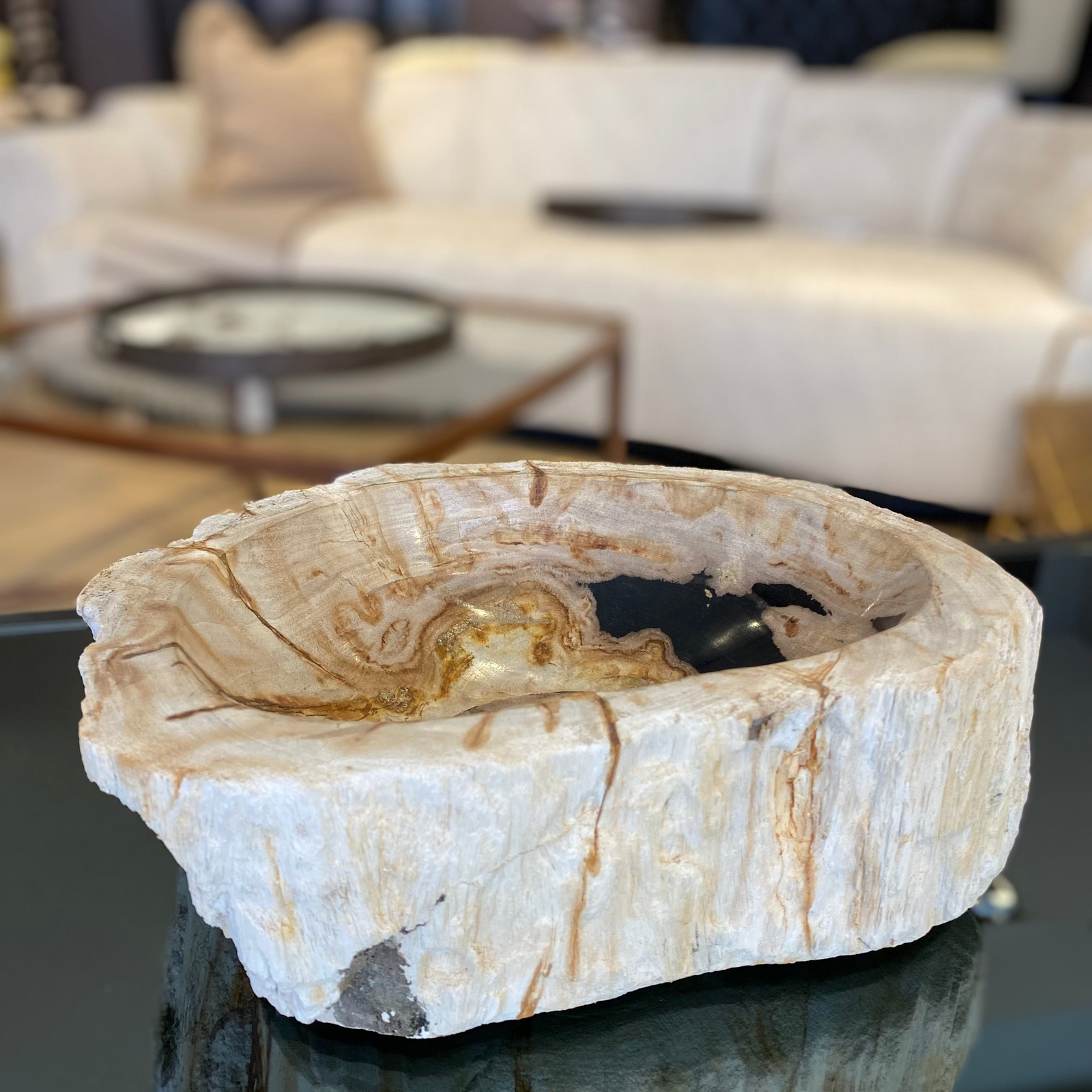Petrified Wood Bowl - Pale Stone Oval