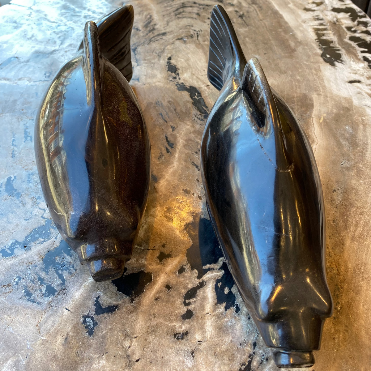 Set of 2 Small Petrified Wood Fish