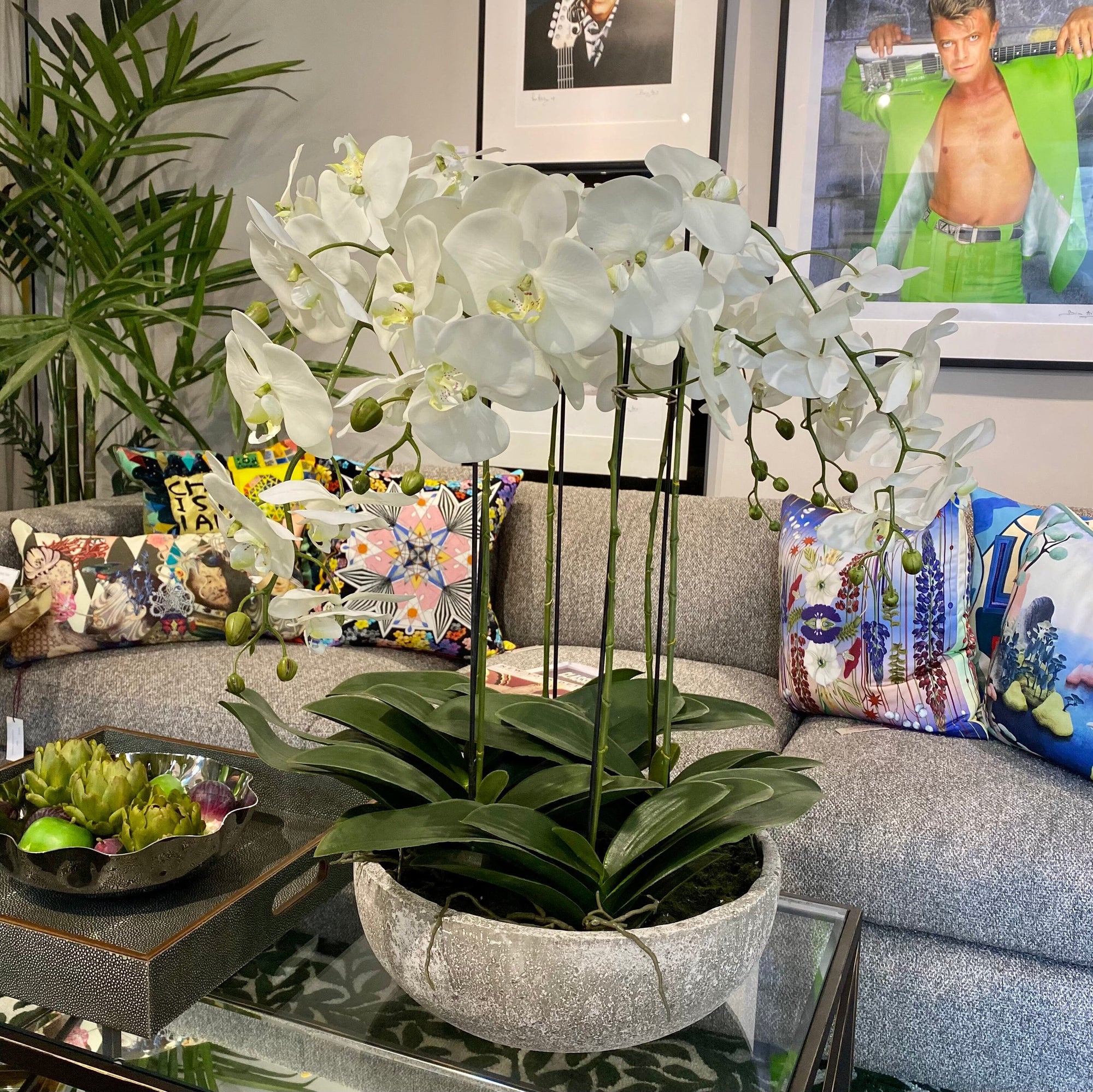 Faux Phalaenopsis Orchids in distressed Planter Faux Flowers and Plants Barnbury 