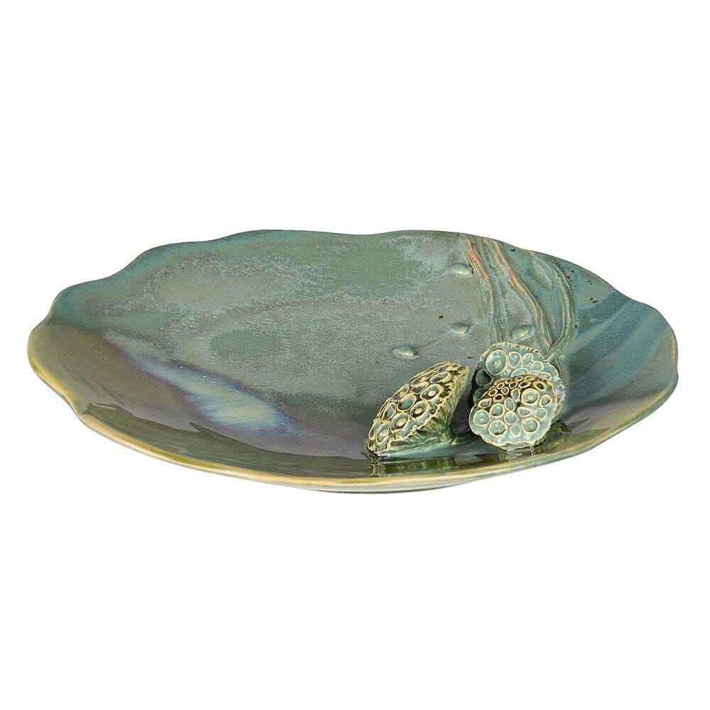 Ceramic Platter with Decorative Lotus Seed Heads BARNBURY 