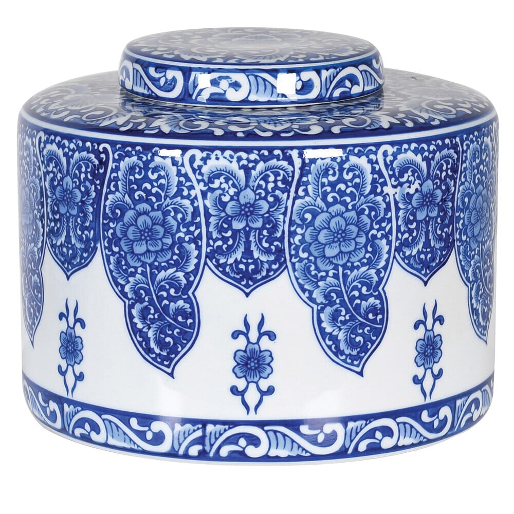 Blue and White Floral Ceramic Canister Lidded Jar Barnbury 