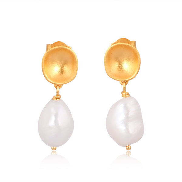 18ct Gold Plated Sterling Silver Freshwater Pearl Earrings