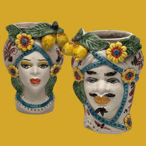 Traditional Sicilian Ceramic Moro Head Vase - 20cm Queen
