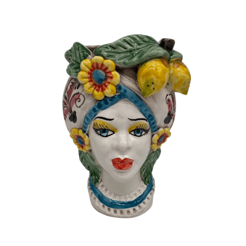 Traditional Sicilian Ceramic Moro Head Vase - 20cm Queen