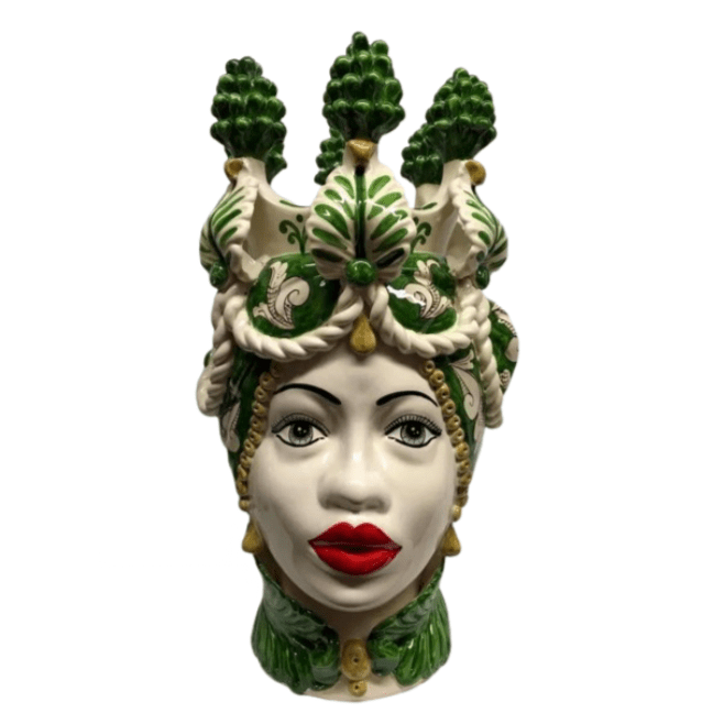 Traditional Sicilian Ceramic Moro Head Vase - 48cm Queen Vase Barnbury 