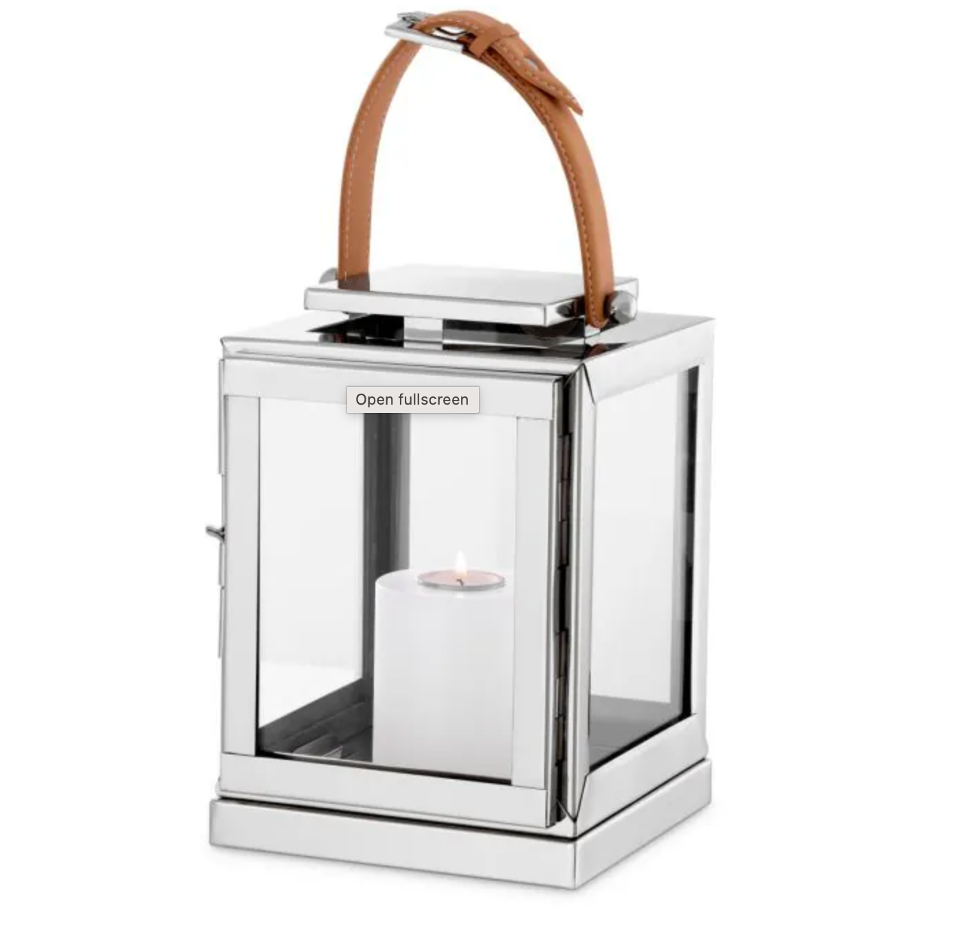 Polished nickel lantern with tan leather handle