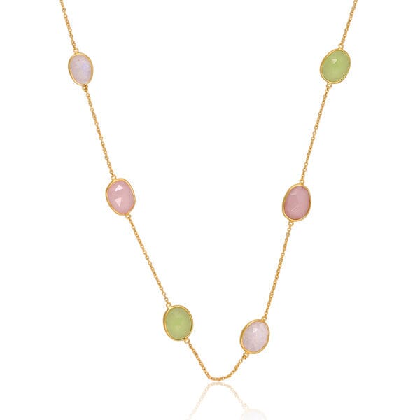 18ct Gold Vermeil Rose Chalcedony, Moonstone and Prehnite Necklace Necklaces Barnbury 