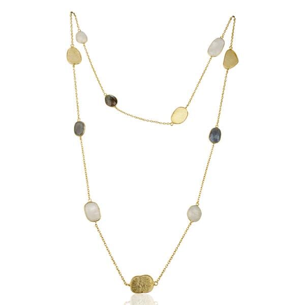 Vermeil Moonstone, Labradorite and Gold Necklace Necklace Barnbury 