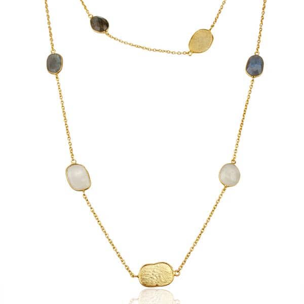 Gold Plated Sterling Silver Moonstone, Labradorite and Gold Opera Necklace - Barnbury