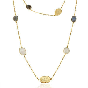 Gold Plated Sterling Silver Moonstone, Labradorite and Gold Opera Necklace - Barnbury