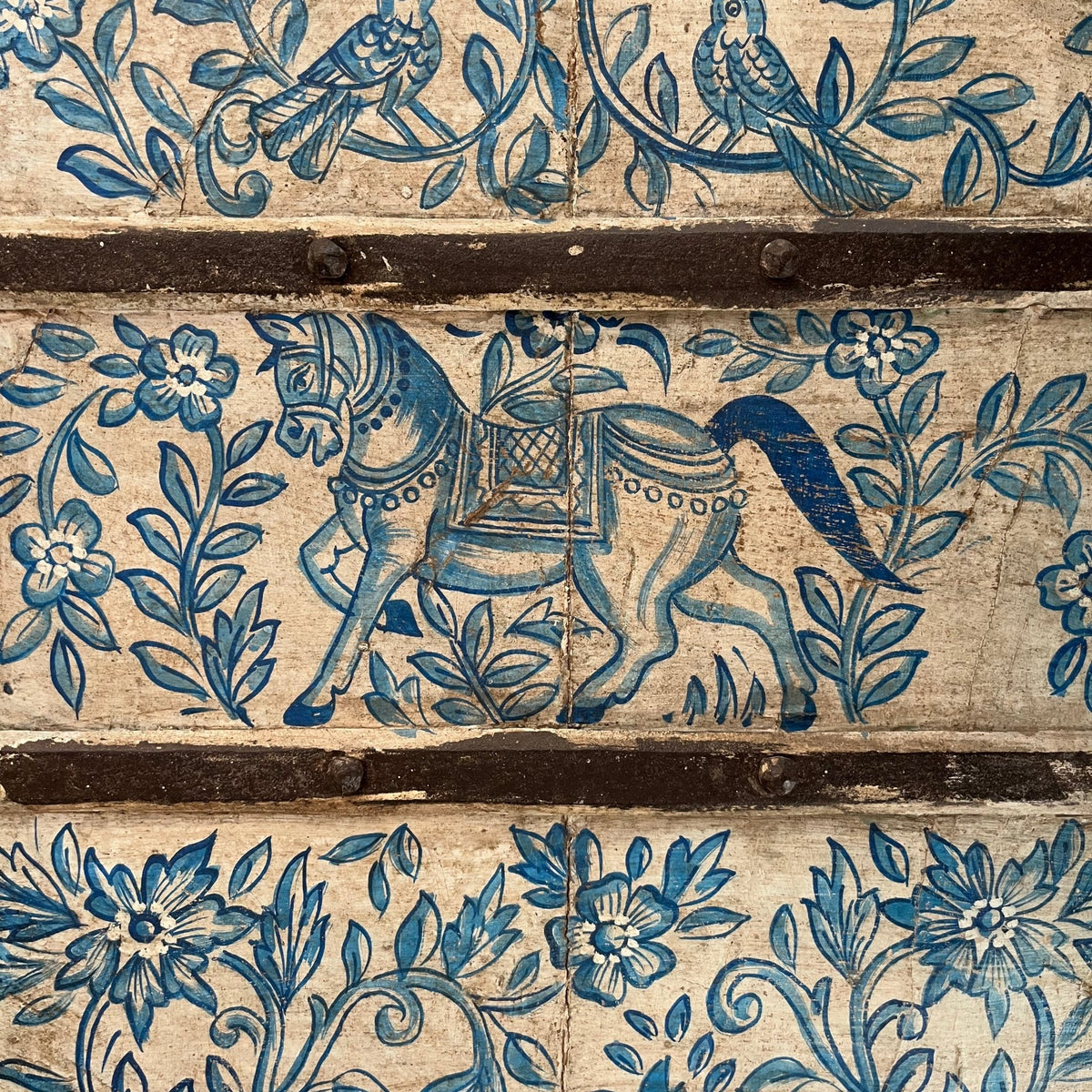 A Pair of Antique Painted Indian Doors on Stand - BARNBURY