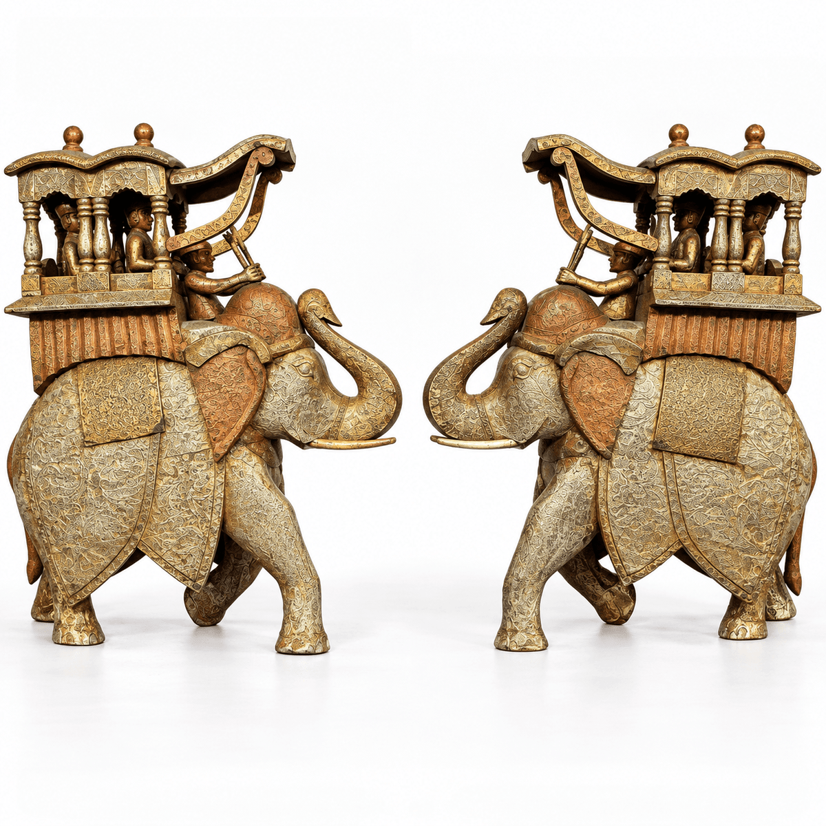 A Pair of Large Artisan-Made Carved Indian Elephants - BARNBURY