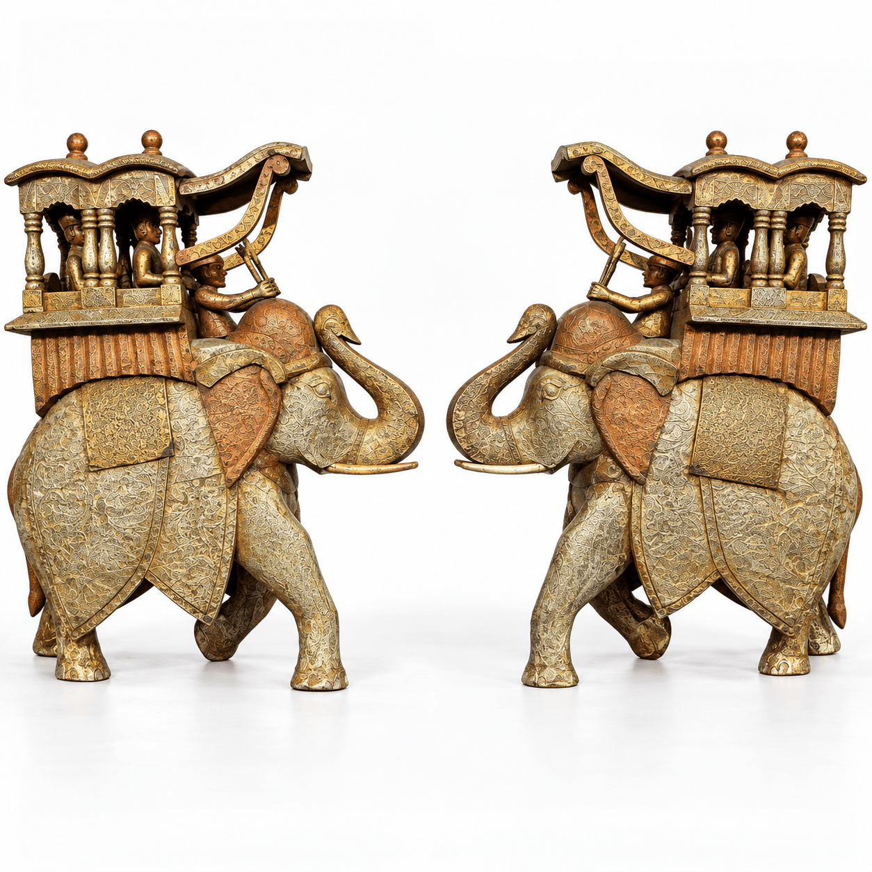 A Pair of Large Artisan-Made Carved Indian Elephants - BARNBURY
