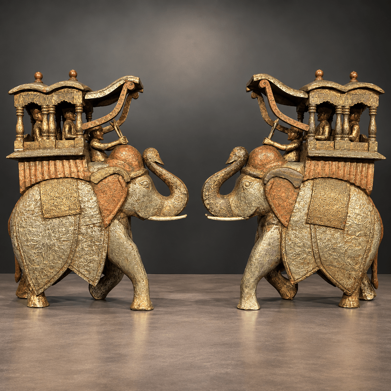 A Pair of Large Artisan-Made Carved Indian Elephants - BARNBURY