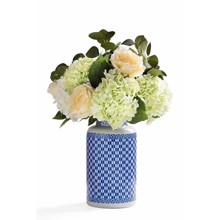 Blue and White Geometric Vase - BARNBURY