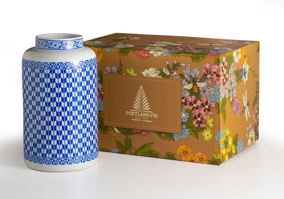 Blue and White Geometric Vase Vases Portland Fir 