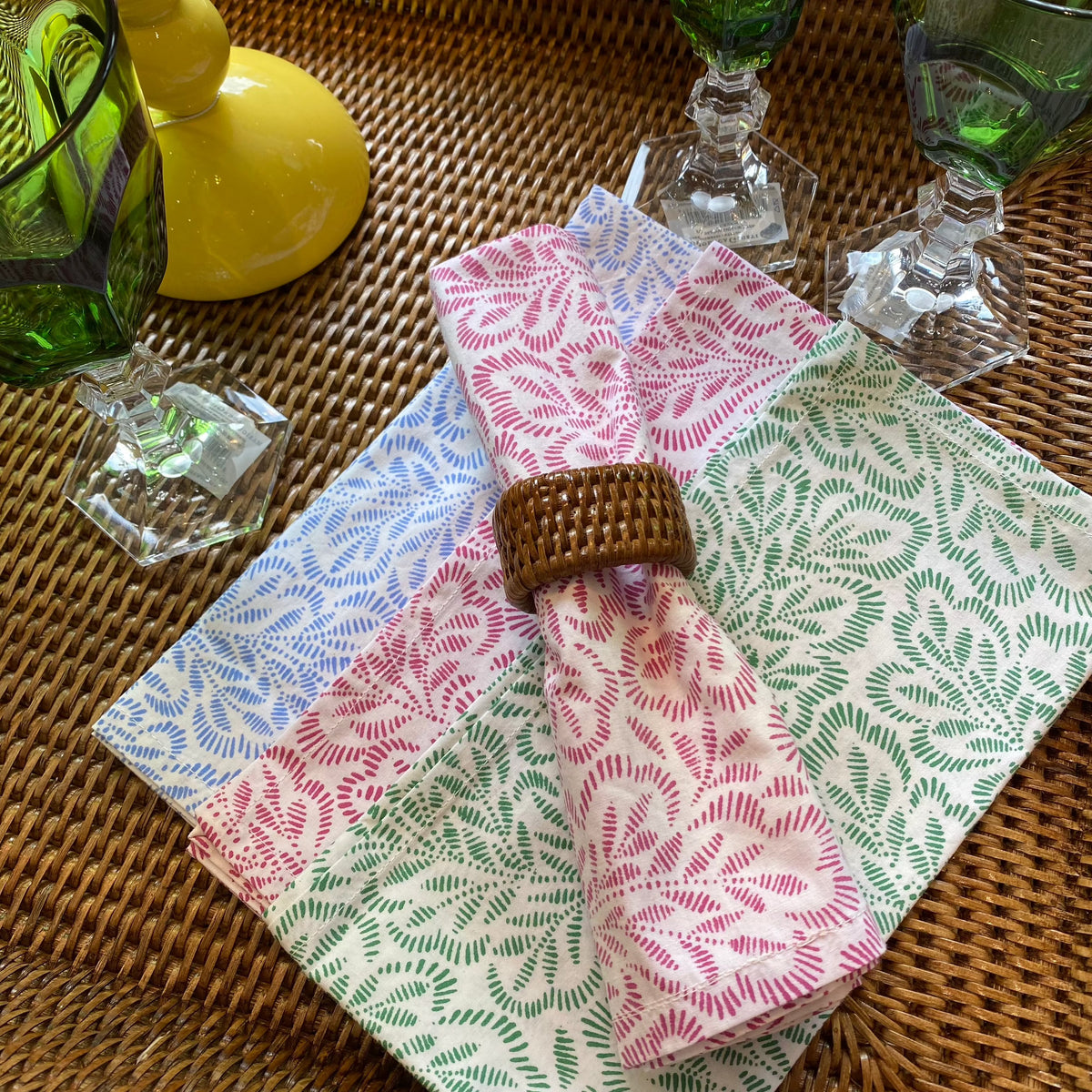 Caspari Block Prints Napkins - Set of 4 Napkins Caspari 