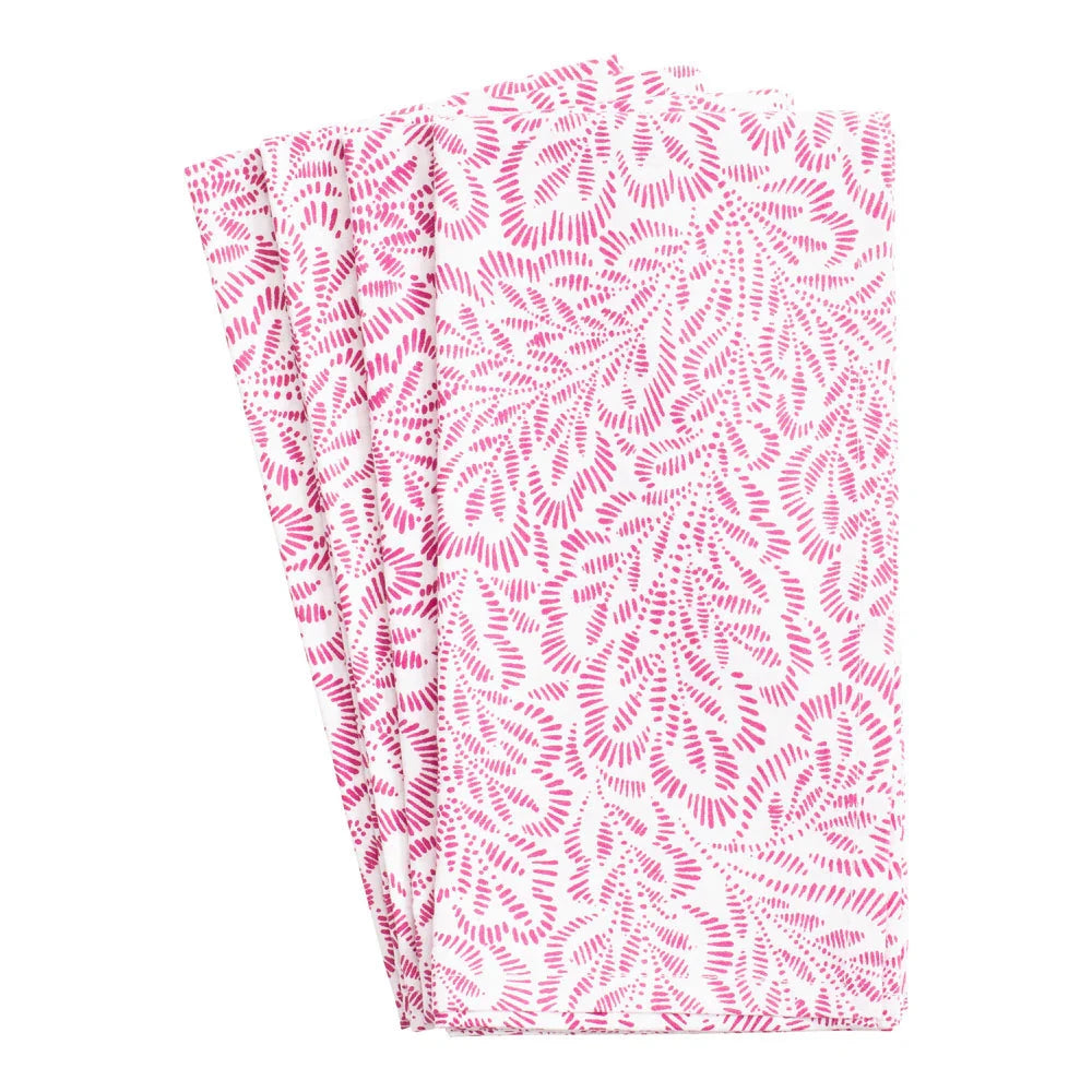 Caspari Block Prints Napkins - Set of 4 Napkins Caspari Pink 