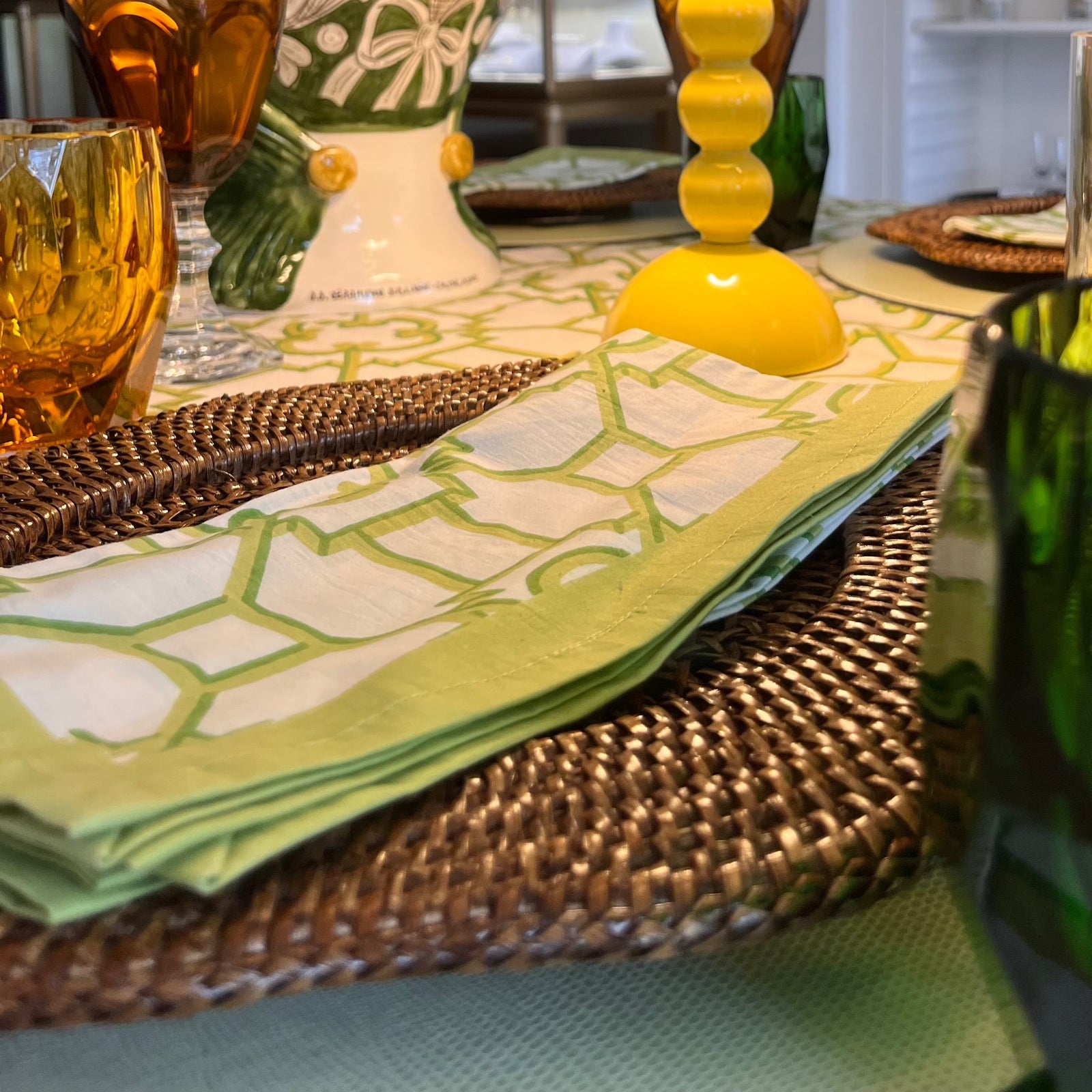 Caspari Green Trellis Cloth Dinner Napkins - Set of 4 Napkins Caspari 