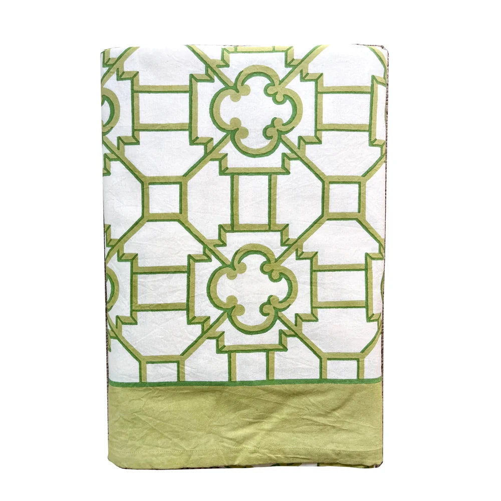 Caspari Green Trellis Fabric Table Cover Table Cloth Caspari 