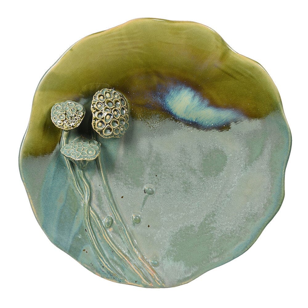 Ceramic Platter with Decorative Lotus Seed Heads Barnbury 
