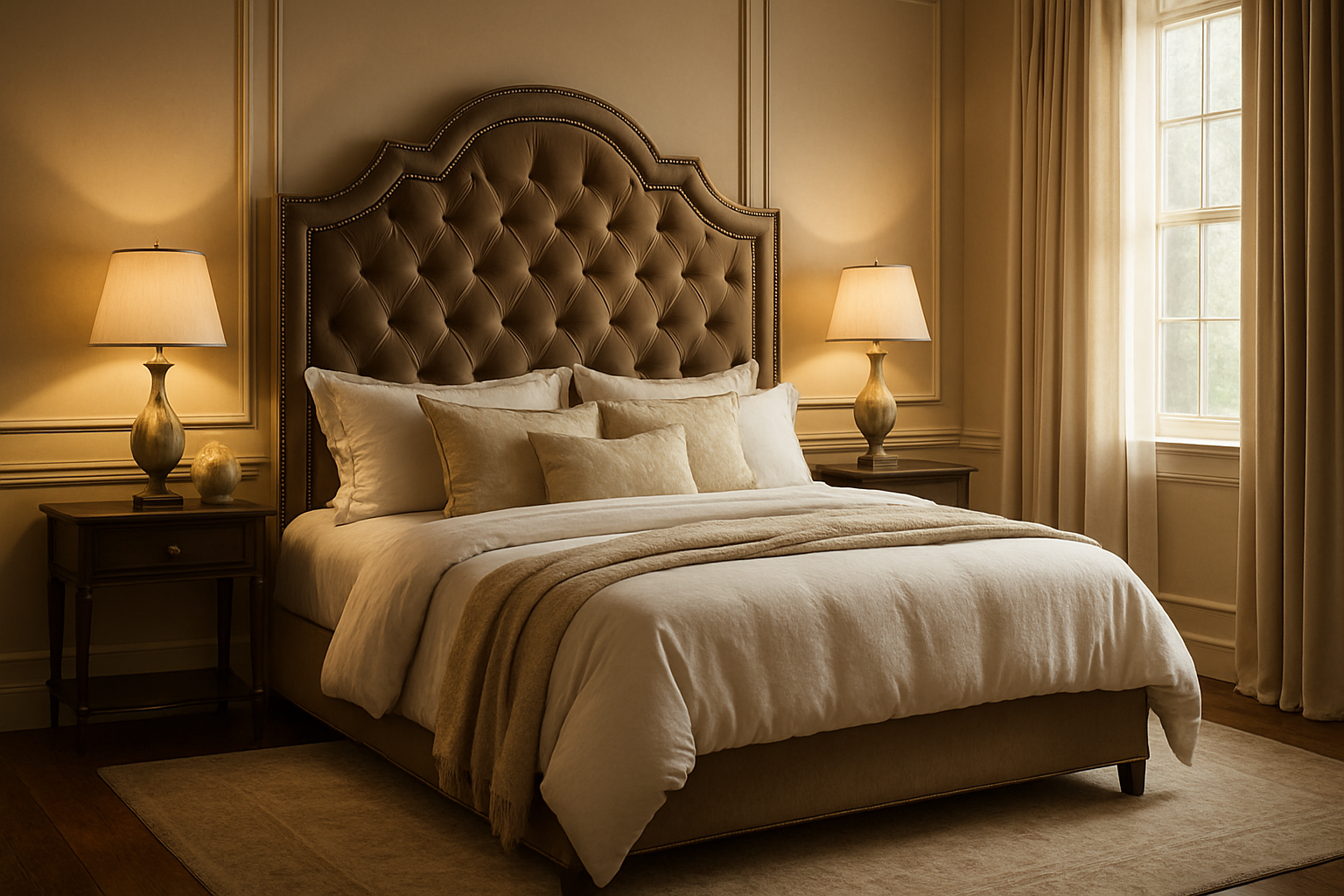 custom made headboard in beautiful bedroom