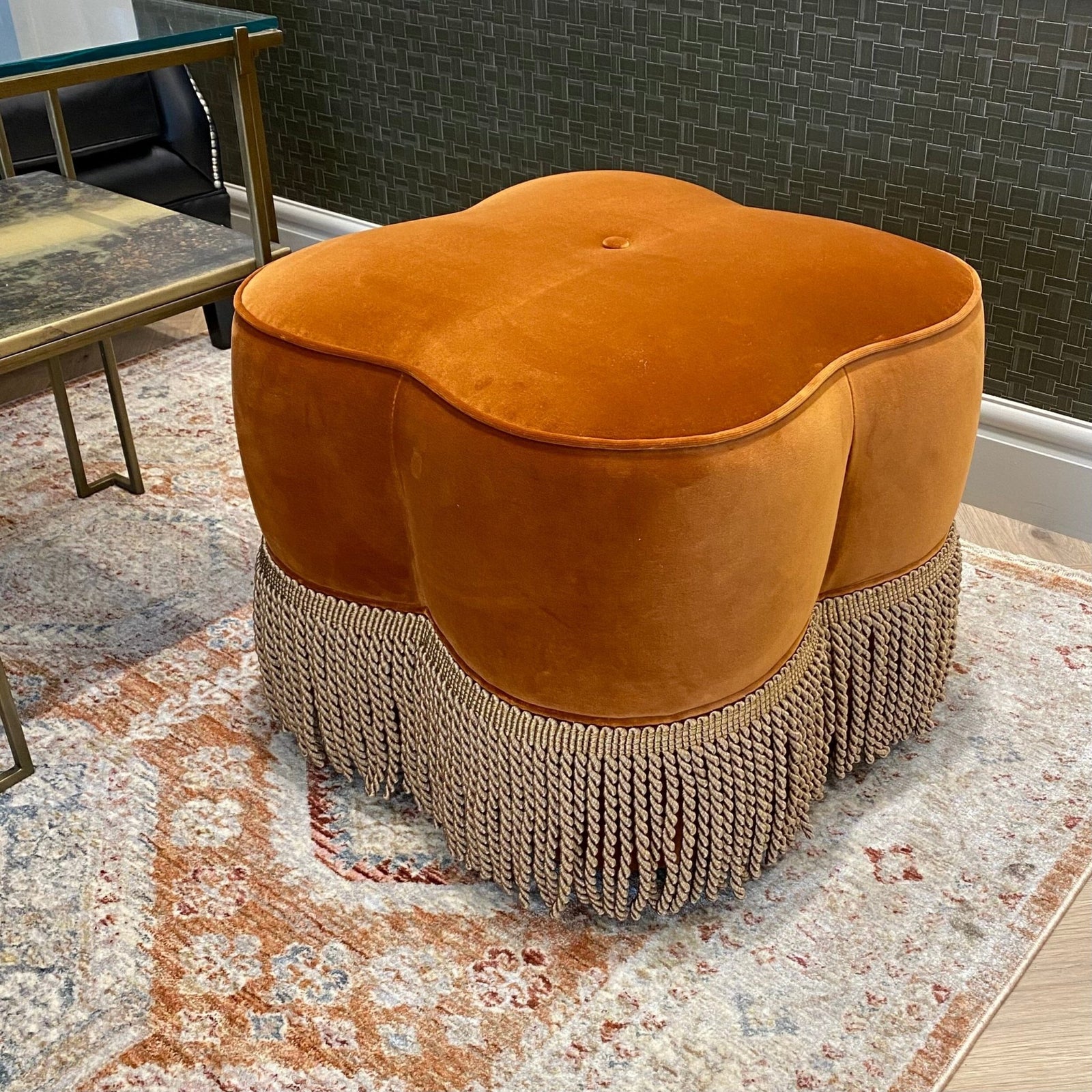 Dita Burnt Orange Velvet Pouf - BARNBURY