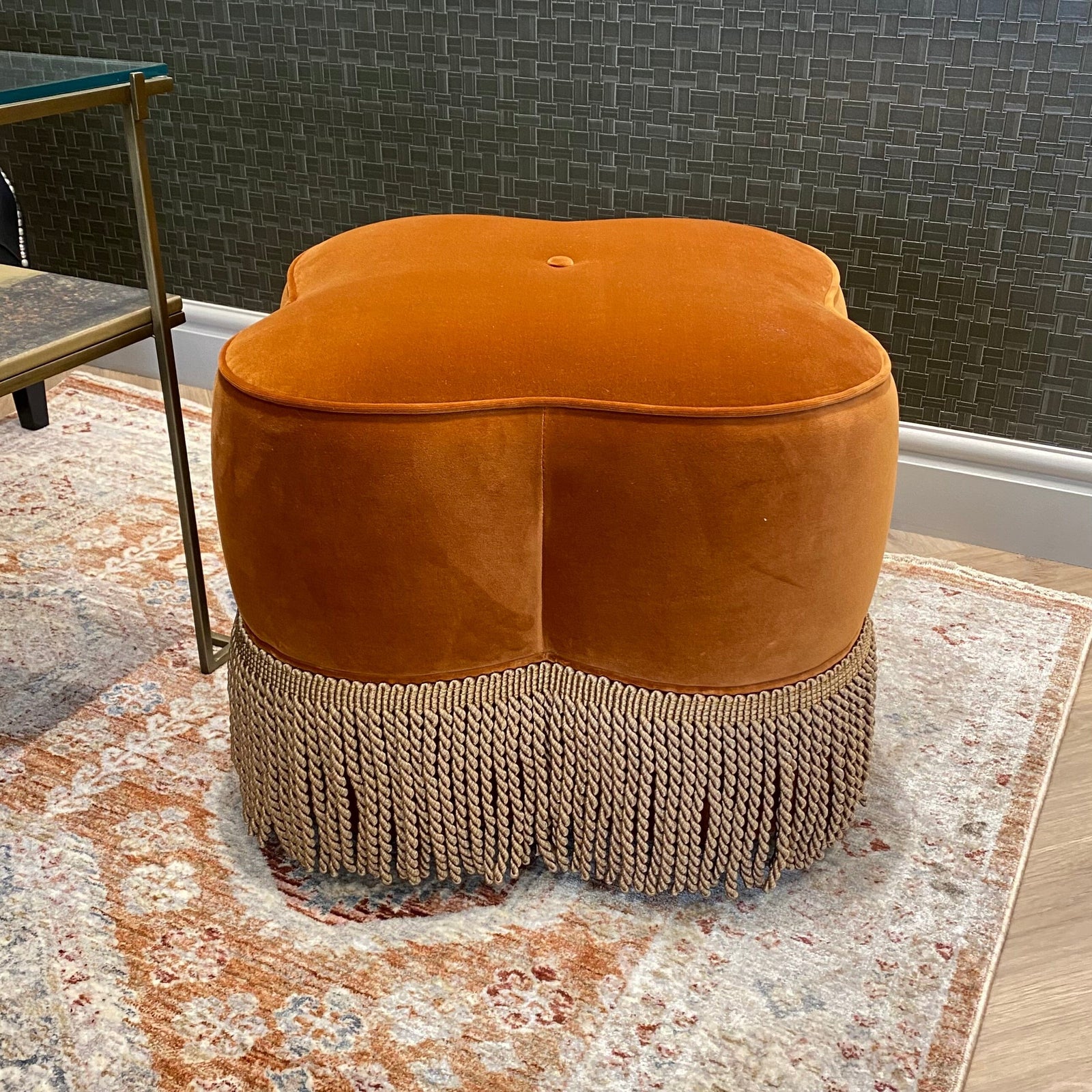 Dita Burnt Orange Velvet Pouf Footstool BARNBURY 