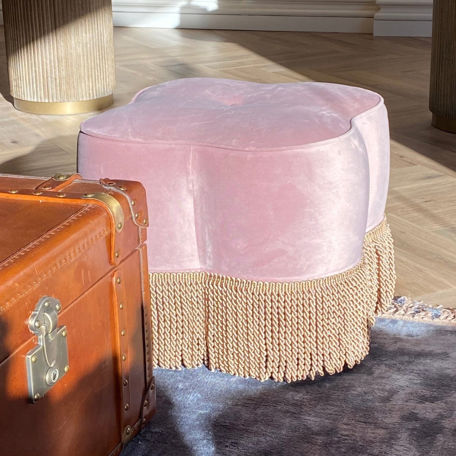Dita Pink Velvet Pouf - BARNBURY