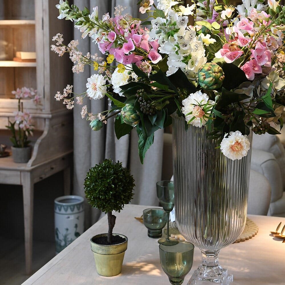 Extra Large Reeded Glass Vase / Hurricane Vase Barnbury 