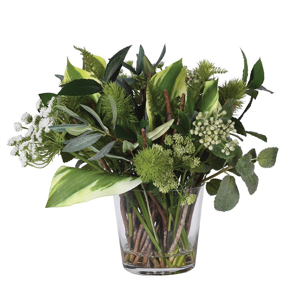 Faux Wild Green Foliage Arrangement in Vase - BARNBURY
