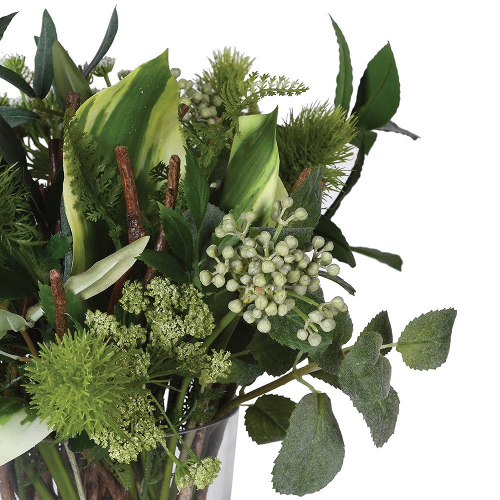 Faux Wild Green Foliage Arrangement in Vase - BARNBURY