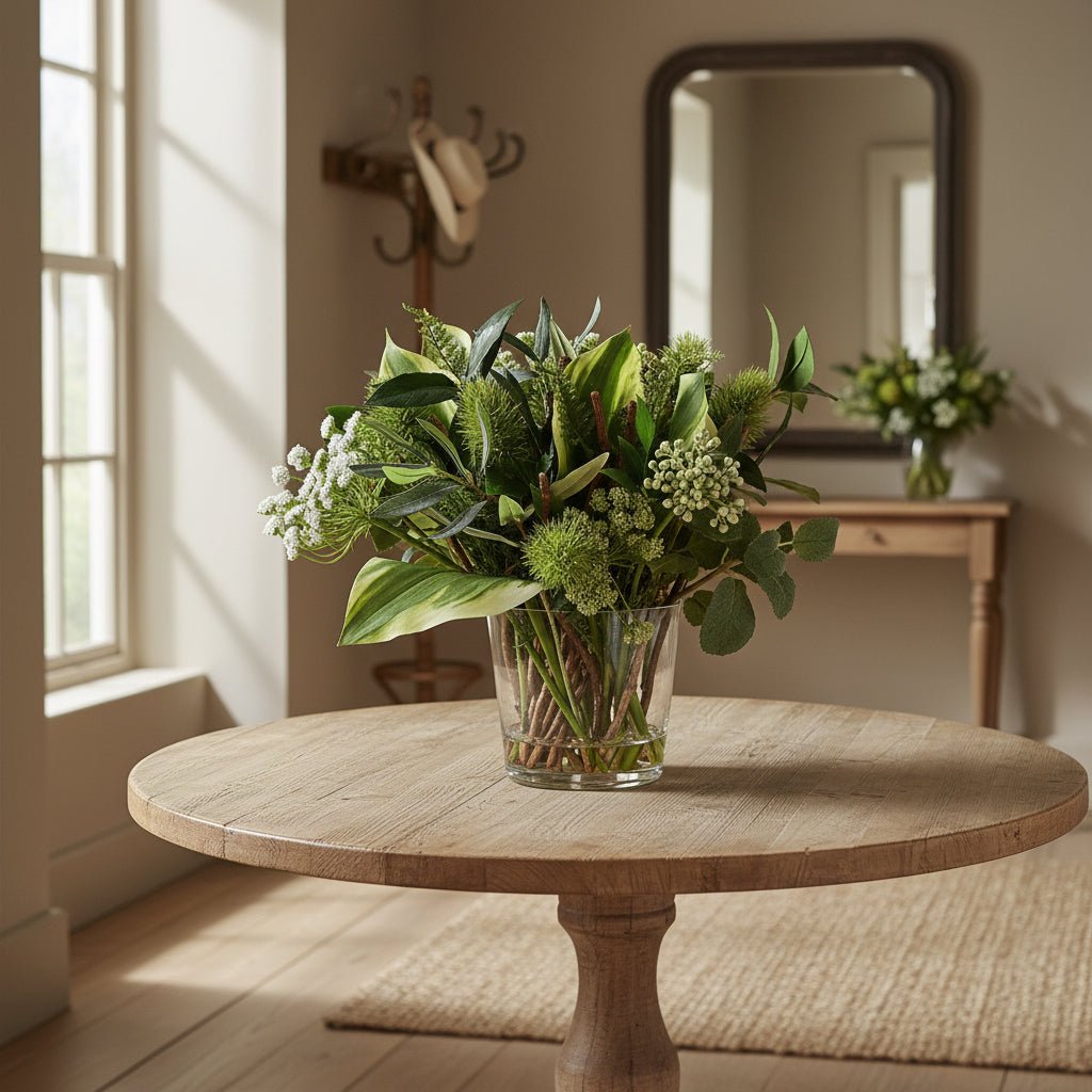 Faux Wild Green Foliage Arrangement in Vase - BARNBURY