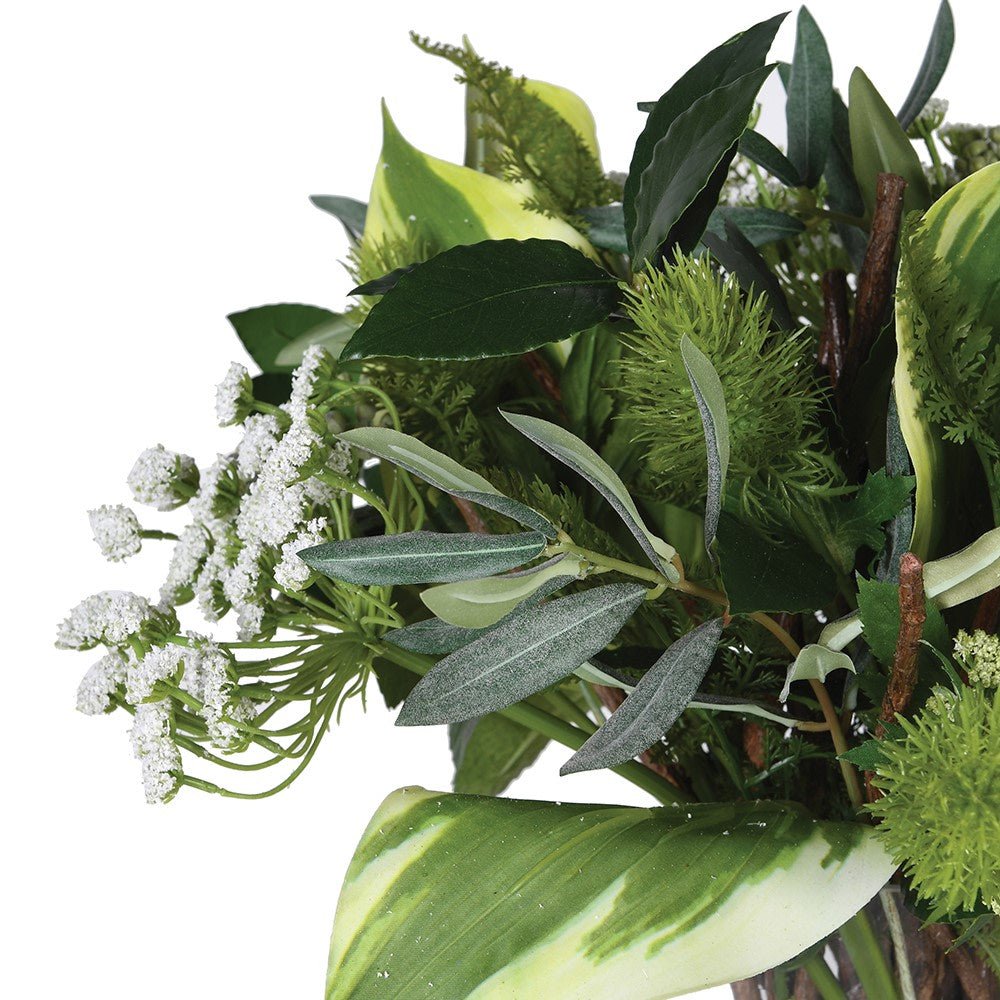 Faux Wild Green Foliage Arrangement in Vase - BARNBURY