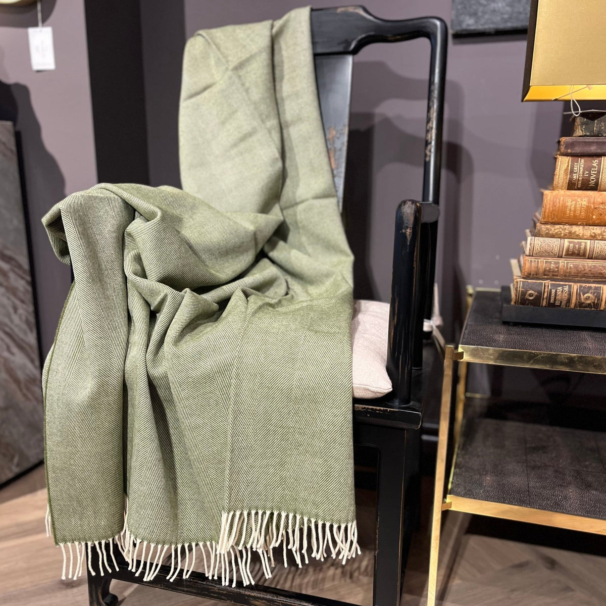 Fern Supersoft Merino Herringbone Throw - BARNBURY